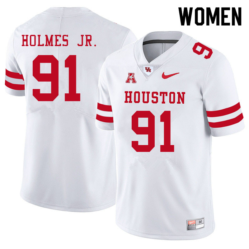 Women #91 Anthony Holmes Jr. Houston Cougars College Football Jerseys Sale-White